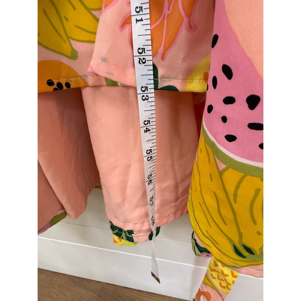 Anthropologie Hutch High-Low Wrap Dress Tropical Fruit Print Pink L - Picture 9 of 9